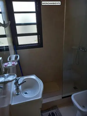 a bathroom with a sink and a shower at Complejo Calas in Merlo