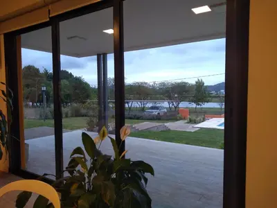 a window with a view of a skate park at Complejo Cuatro Colores - Apart Hotel in Potrero de Garay