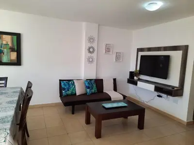 a living room with a couch and a tv at Departamento en Nueva Córdoba in Cordoba