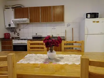 a vase of flowers sitting on a table in a kitchen at Apartamentos Santa Rosa PB3 in Cordoba