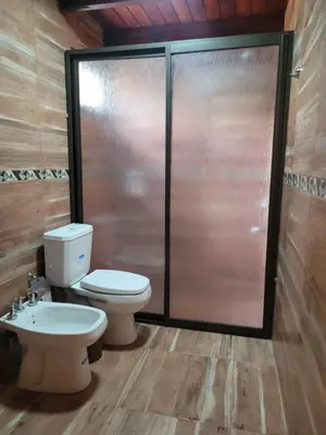 a bathroom with a toilet and a shower at Complejo Boulevard in Villa Ciudad de America