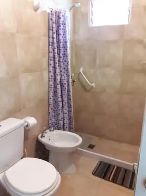a bathroom with a toilet and a shower at APART DEUFELL in Embalse