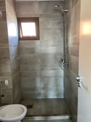 a bathroom with a shower with a toilet and a window at Cba Rent in Cordoba