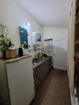 a small kitchen with a sink and a refrigerator at Doña Vanina in Villa Larca