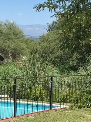 a black fence next to a swimming pool at LA CASONA in Villa General Belgrano