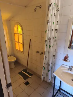 a bathroom with a shower and a toilet and a sink at Cabañas Akumali in Nono