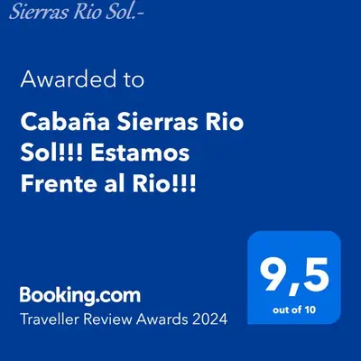 a screenshot of a cell phone with the text awarded to calanta stessa ric at Cabaña en las Sierras, Sierras Rio Sol!!! Espectacular Cabaña Frente al Rio y las Sierras in Santa María
