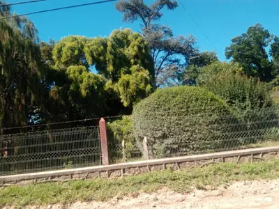a fence on the side of a road with trees at Cabaña en quinta la aurora in Mina Clavero