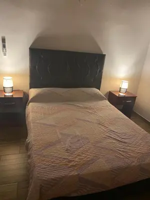 a bedroom with a large bed with two night stands at Departamento Genaro in Mina Clavero