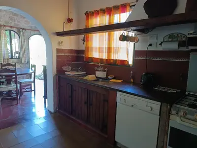 a kitchen with a sink and a counter top at Casa Soleares in Villa de Las Rosas