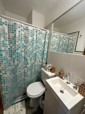 a bathroom with a toilet and a sink and a shower at Departamento en el corazón de Guemes! in Cordoba