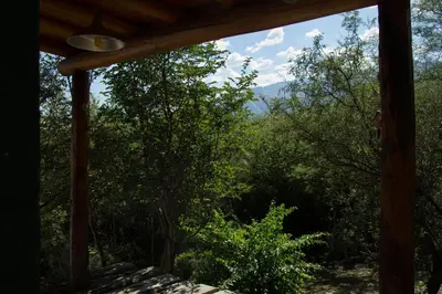 a view from the porch of a cabin with trees at El Observador del Tiempo in San Javier