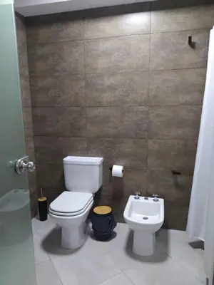 a bathroom with a toilet and a sink at Apart CARLOS PAZ costanera in La Cuesta
