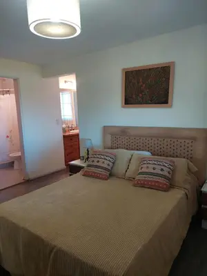 a bedroom with a bed with two pillows on it at Sol Mayor in Villa Yacanto
