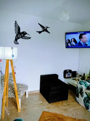 a living room with two birds on the wall at ENCANTO SERRANO in Villa Carlos Paz