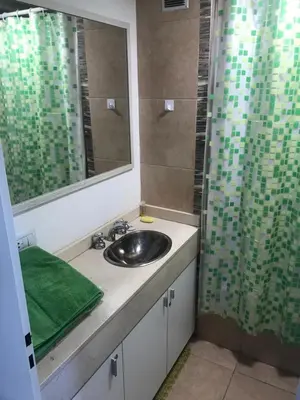 a bathroom with a sink and a mirror and a shower at Vista Privilegiada in Cordoba