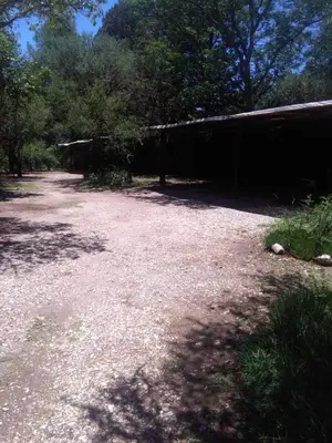 a dirt road with trees and a building at Paraiso Serrano in La Población