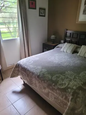 a bedroom with a large bed and a window at Villa emma in Villa General Belgrano