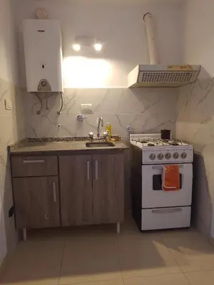 a small kitchen with a stove and a sink at CiTriPio dpto con Aire acondiconado , wifi y TV in Cordoba