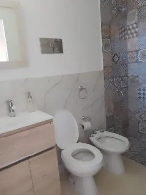 a bathroom with a white toilet and a sink at CiTriPio dpto con Aire acondiconado , wifi y TV in Cordoba