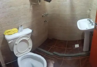 a bathroom with a toilet and a sink at Pecas house in Mina Clavero