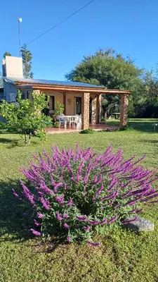 a house with purple flowers in front of it at Las Guardia in Cortaderas