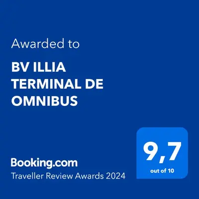a blue screen with the text awarded to bylia terminal de commus at BV ILLIA TERMINAL DE OMNIBUS in Cordoba