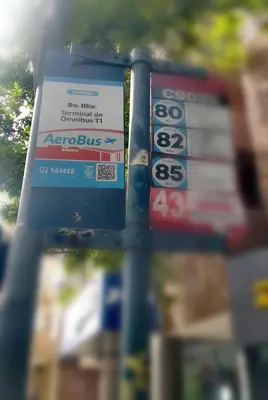 a close up of a bus sign on a street at BV ILLIA TERMINAL DE OMNIBUS in Cordoba