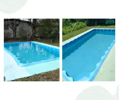 two different pictures of a swimming pool at Cabaña Mateo in Cordoba