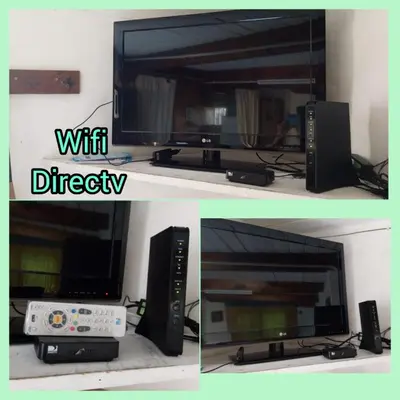 two pictures of a tv and a dvd player and a computer at Cabaña Mateo in Cordoba