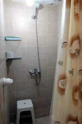 a bathroom with a shower with a toilet and a shower curtain at LUNA CAUTIVA in Santa Rosa de Calamuchita