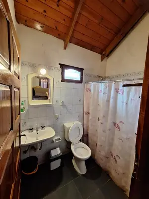 a bathroom with a toilet and a sink at Los Moradillos Cabañas in Santa Rosa de Calamuchita